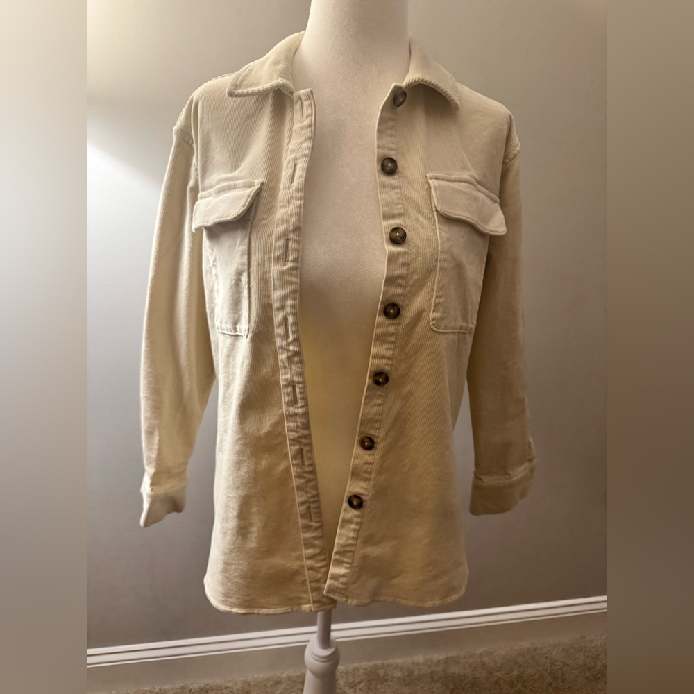 Beige Button-Up Corduroy Shirt